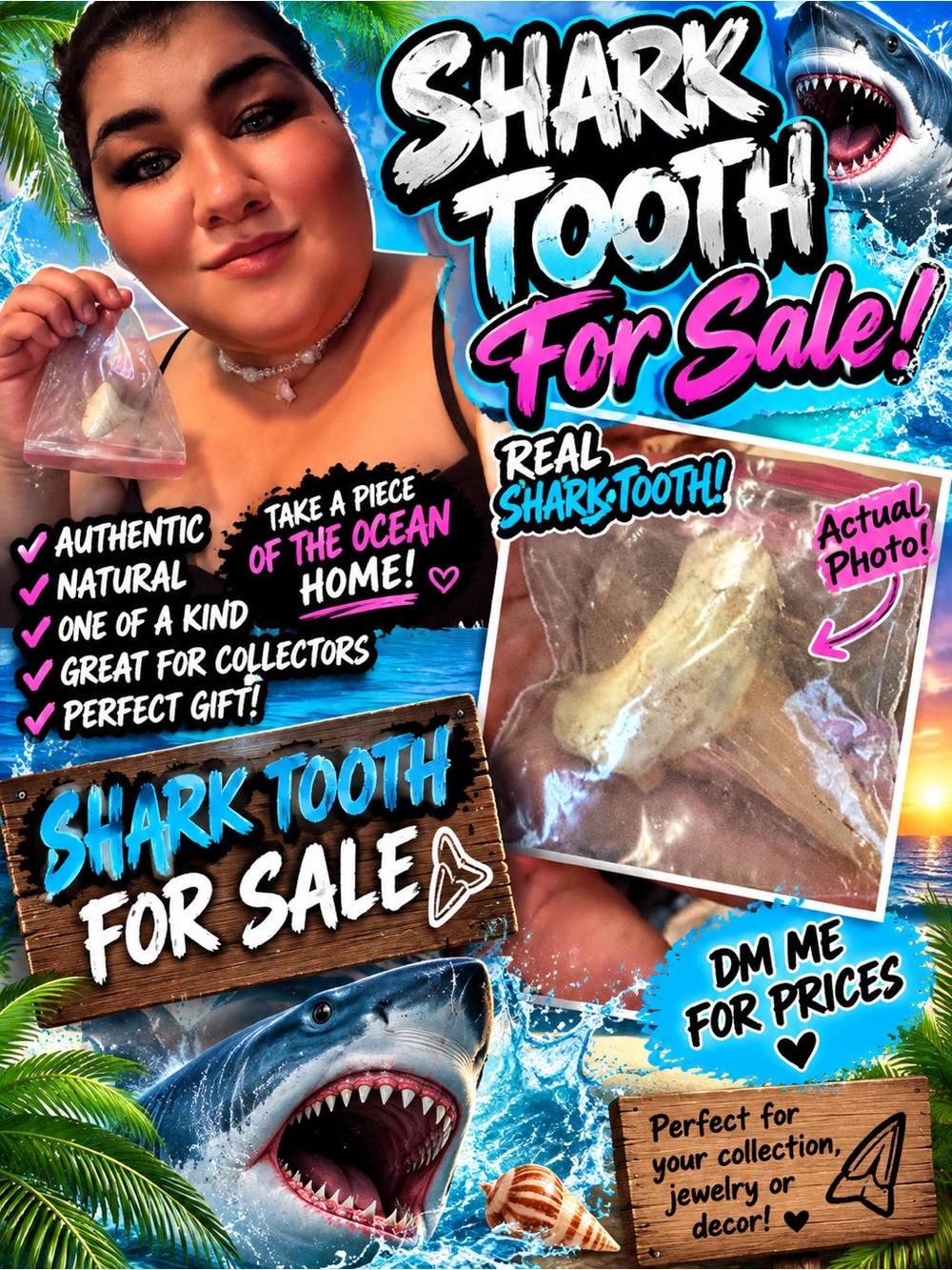 Shark Tooth For Sale - Natural Cream/Brown -